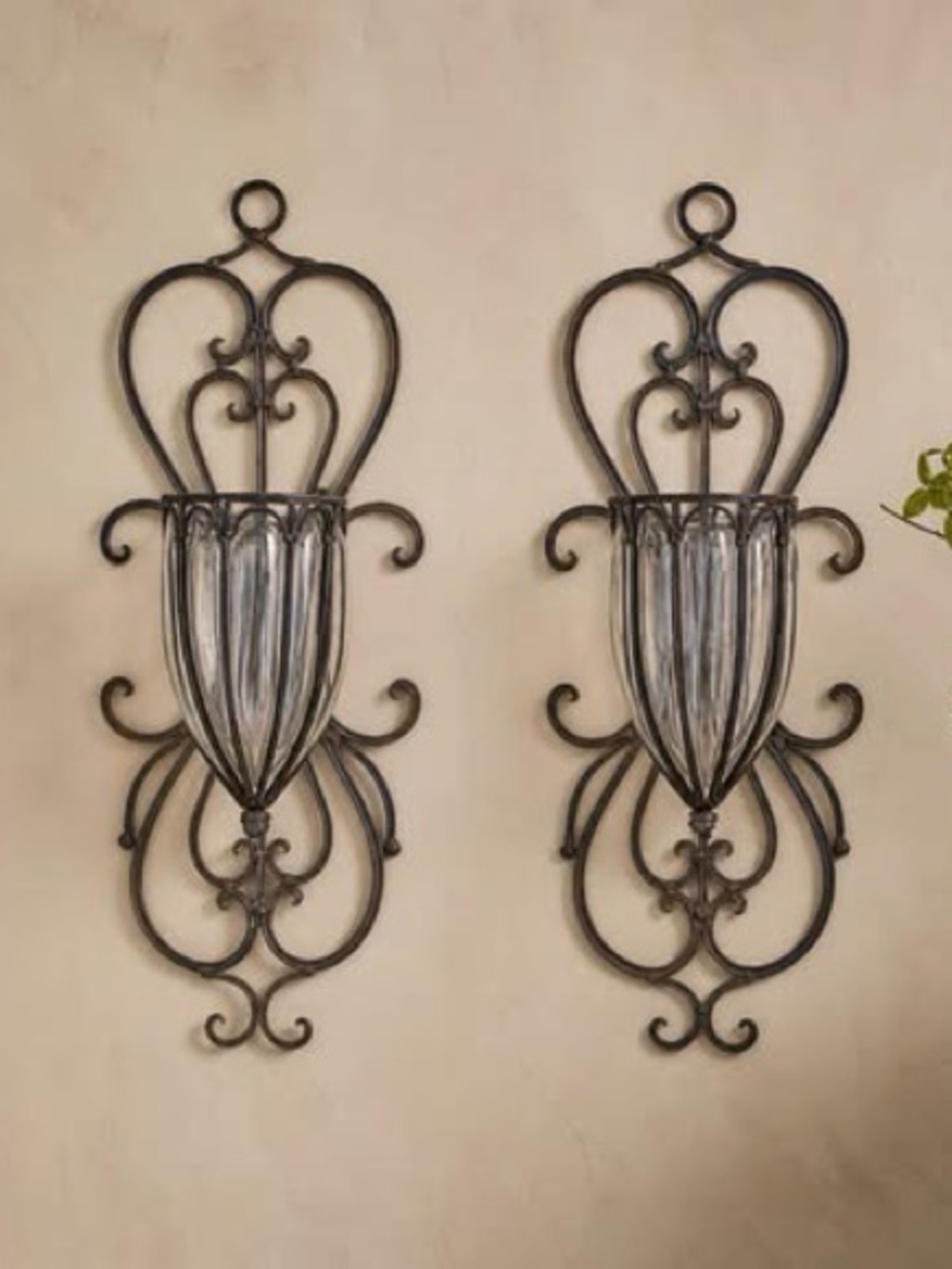 Decorative Iron Wall Sconce Pair in Dark Bronze